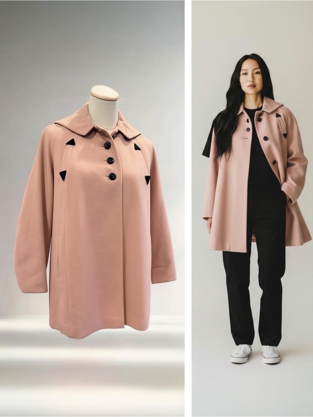 Vintage Lady Barrington Retro Dusty Pink Pea Coat Jacket Sweater - Size Small